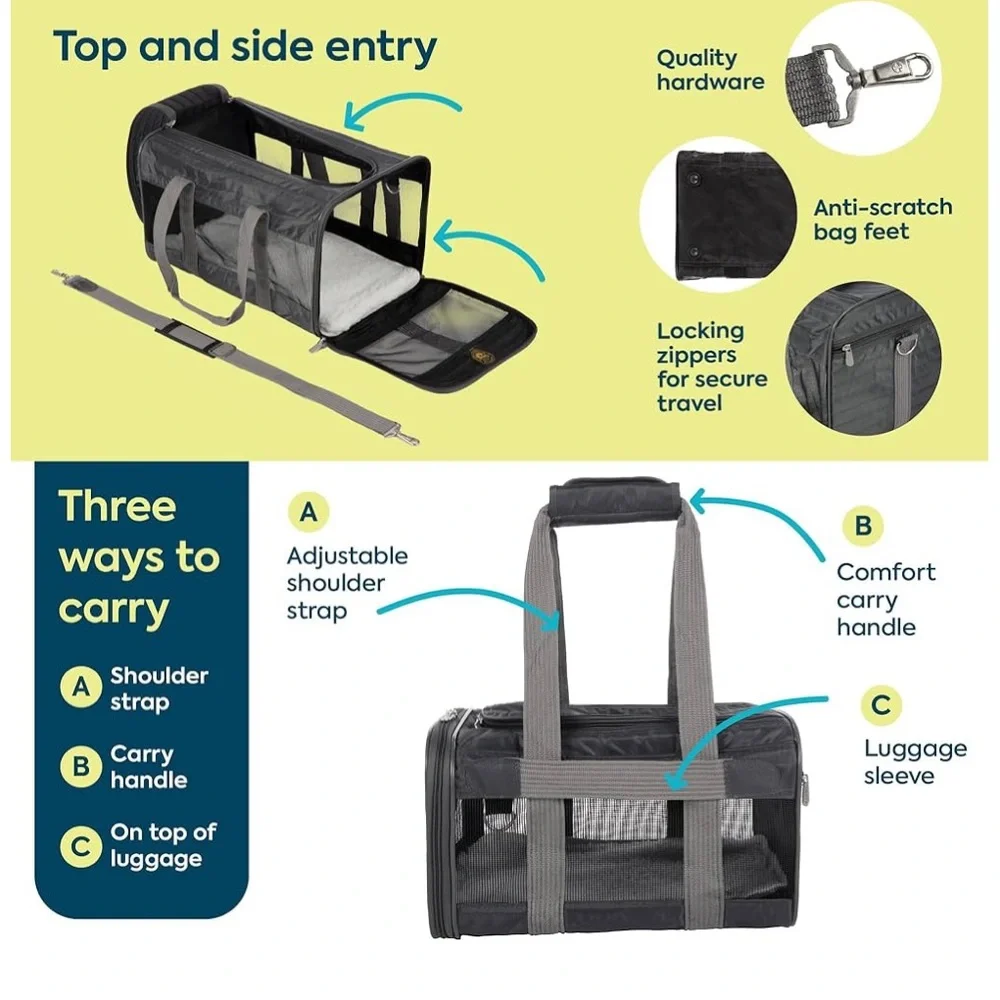 Sherpa Original Deluxe Travel Pet Carrier, Airline Approved Gray, Medium NWT